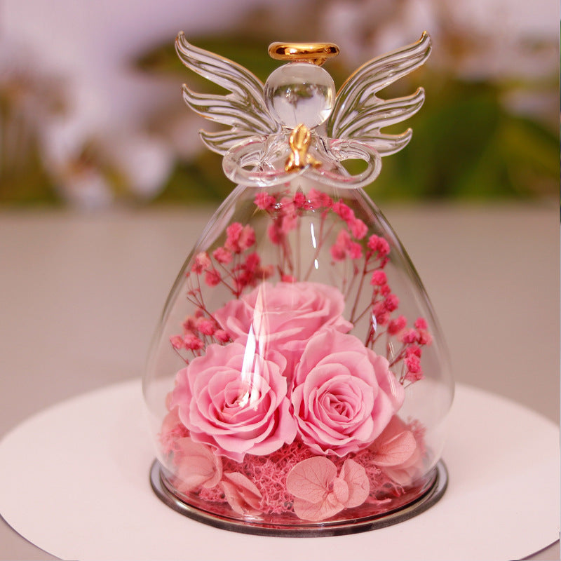 Eternal Flower Gift Box Angel Glass Cover Dried Rose Gift Box For Valentine's Day