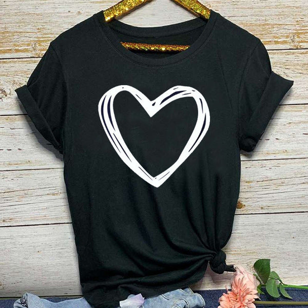 Heart Print T Shirt Women Short Sleeve O Neck Loose Tshirt Summer Women Causal Tee Shirt Tops Clothes Camisetas Mujer