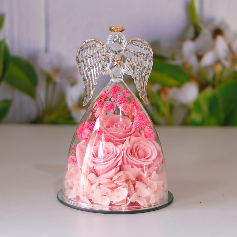 Eternal Flower Gift Box Angel Glass Cover Dried Rose Gift Box For Valentine's Day