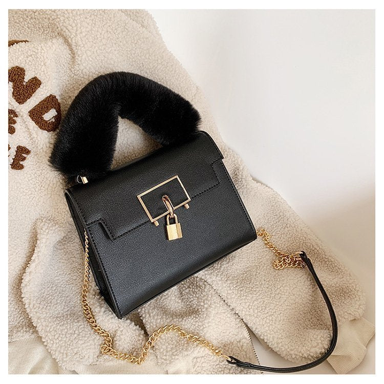 Fashion Chain One Shoulder Messenger Texture Lock Small Square Bag